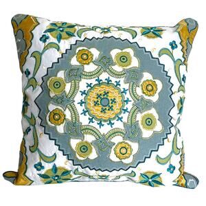 KAS Suzani Medallion Floral Accent Throw Pillow 18X18 Blue Green‎ Beach Garden